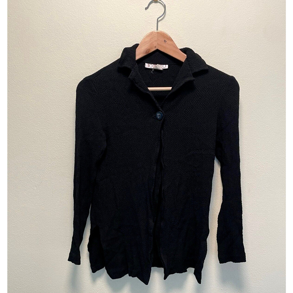 Vintage Womens Cardigan Petite XS Black Chunky Knit One Button Whimsigoth 90s